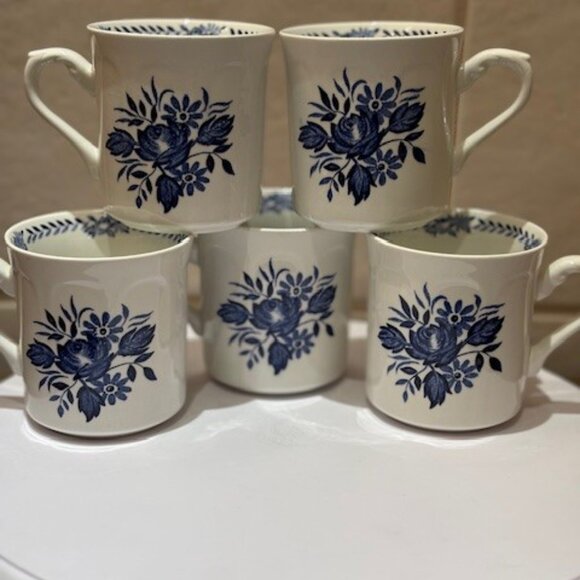 Vintage J & G Meakin England 1950's Dresden Blue Tea Cups/Mugs Set of 5 - Picture 9 of 9